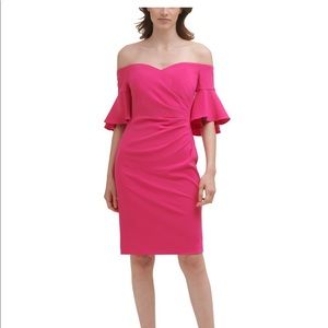 Calvin Klein Off-the-Shoulder Ruffled-Cuff Dress